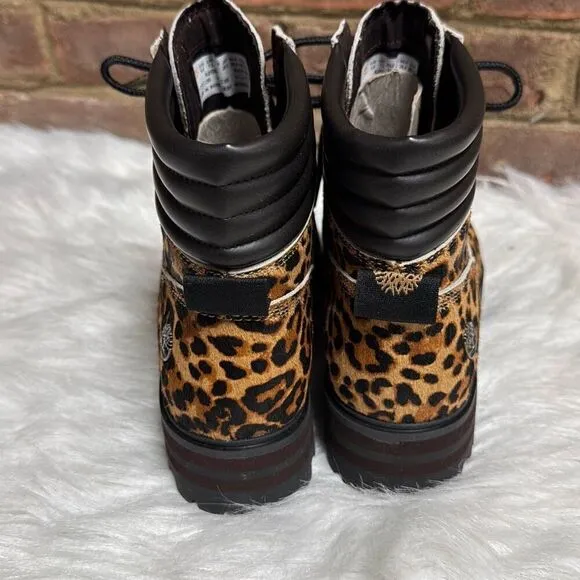 Timberland Womens Size 9.5 London Square Leather Leopard Print Hiker Boots Shoes