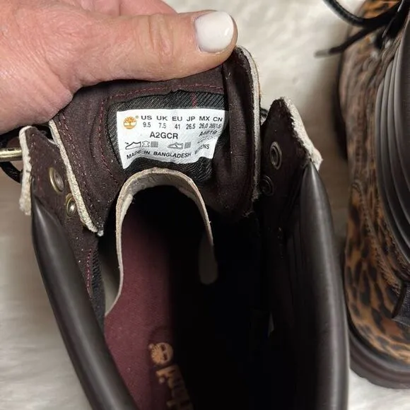 Timberland Womens Size 9.5 London Square Leather Leopard Print Hiker Boots Shoes