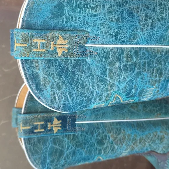 TIN HAUL &quot;Feather Plume&quot; Peacock Turquoise &amp; Brown cowgirl western boots sz 10