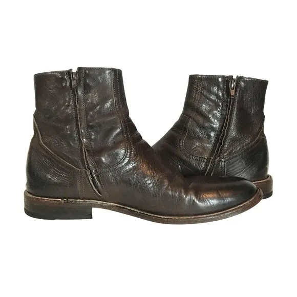 To Boot New York Adam Derrick Men's Ankle Boots Size 10.5 Side Zip Brown Leather