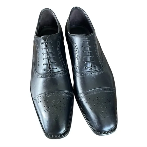 To Boot New York Phelps Medallion Cap Toe Oxford Black Leather Size