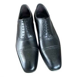 To Boot New York Phelps Medallion Cap Toe Oxford Black Leather Size