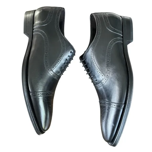 To Boot New York Phelps Medallion Cap Toe Oxford Black Leather Size
