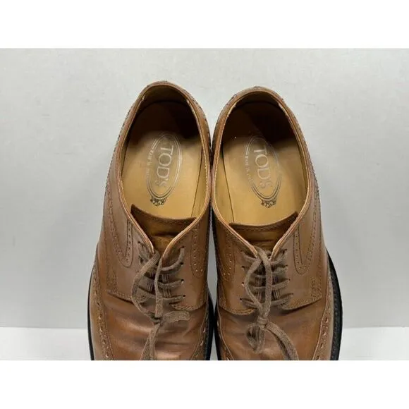 Tod's Brown Leather Wingtip Oxford Derby Casual Dress Shoes Mens Size 10 US