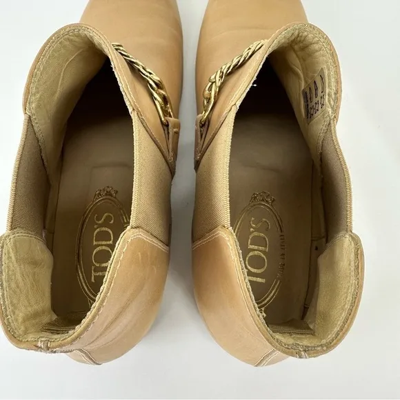 TOD'S LEATHER CHAIN ankle boots trunk Chelsea women shoes 8.5 Vibram