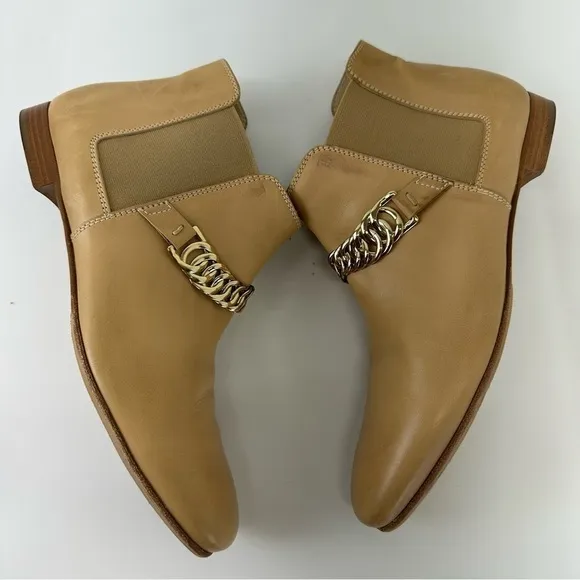 TOD'S LEATHER CHAIN ankle boots trunk Chelsea women shoes 8.5 Vibram