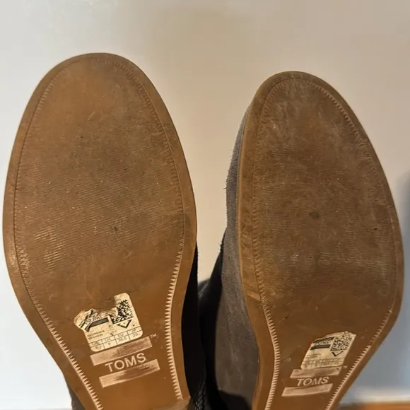 TOMS Suede Ankle Booties, Western, Block Heel, Gray, Black, Gently Used, Size 8
