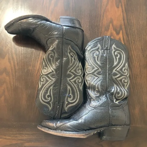 TONY LAMA Black Ostrich Leather Leg Cowgirl/Cowboy Boots 7.5 D Style 9011 USA
