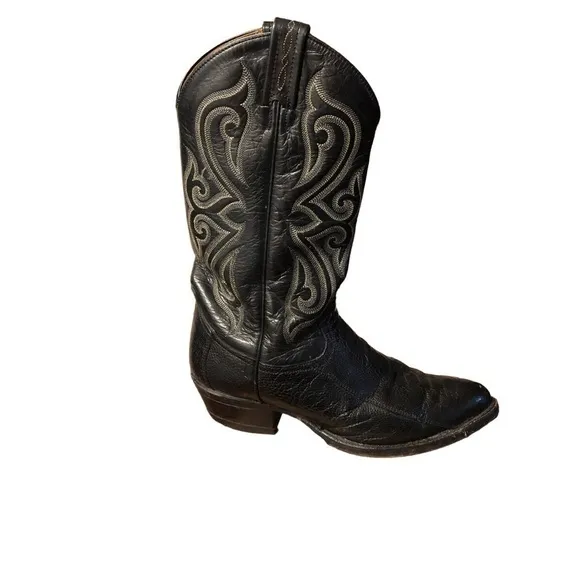 TONY LAMA Black Ostrich Leather Leg Cowgirl/Cowboy Boots 7.5 D Style 9011 USA