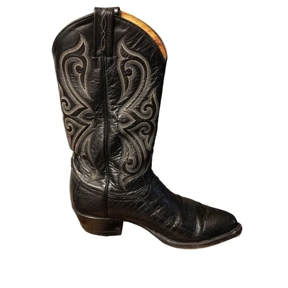 TONY LAMA Black Ostrich Leather Leg Cowgirl/Cowboy Boots 7.5 D Style 9011 USA