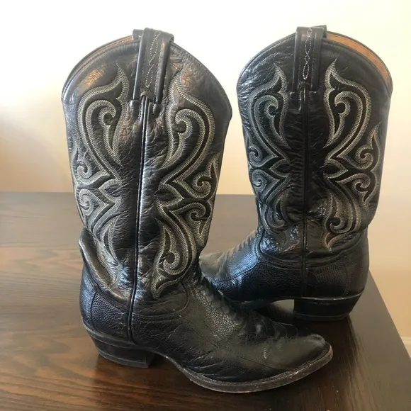 TONY LAMA Black Ostrich Leather Leg Cowgirl/Cowboy Boots 7.5 D Style 9011 USA