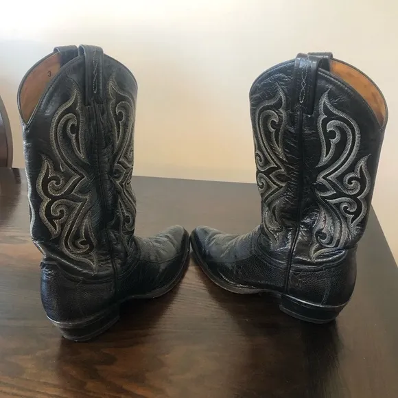 TONY LAMA Black Ostrich Leather Leg Cowgirl/Cowboy Boots 7.5 D Style 9011 USA
