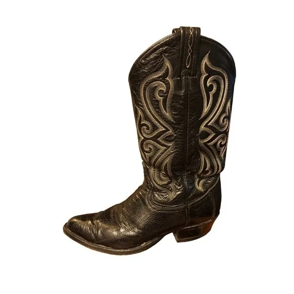TONY LAMA Black Ostrich Leather Leg Cowgirl/Cowboy Boots 7.5 D Style 9011 USA