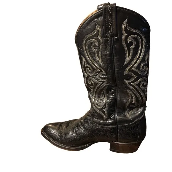 TONY LAMA Black Ostrich Leather Leg Cowgirl/Cowboy Boots 7.5 D Style 9011 USA