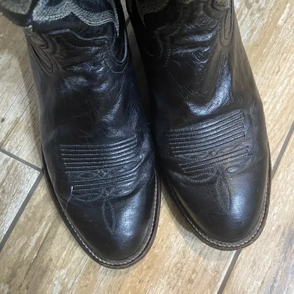 Tony Lama Bonham Ostrich Round Toe Cowboy Boots, Men's size 8 1/2 black