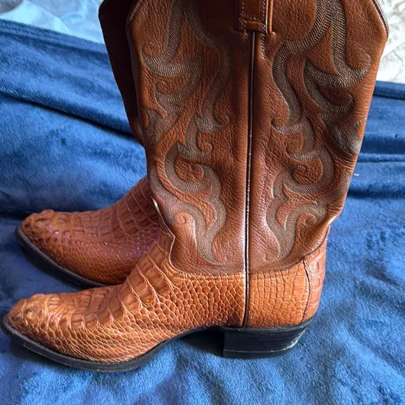 Tony Lama Brown Cowboy Boots with Crocodile Texture