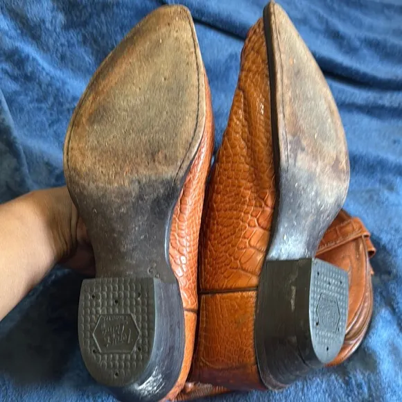 Tony Lama Brown Cowboy Boots with Crocodile Texture