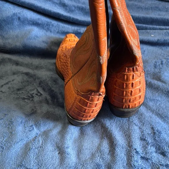 Tony Lama Brown Cowboy Boots with Crocodile Texture