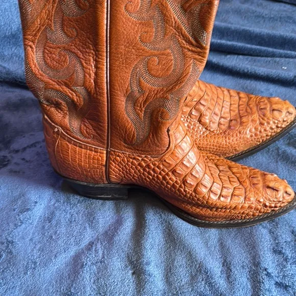 Tony Lama Brown Cowboy Boots with Crocodile Texture