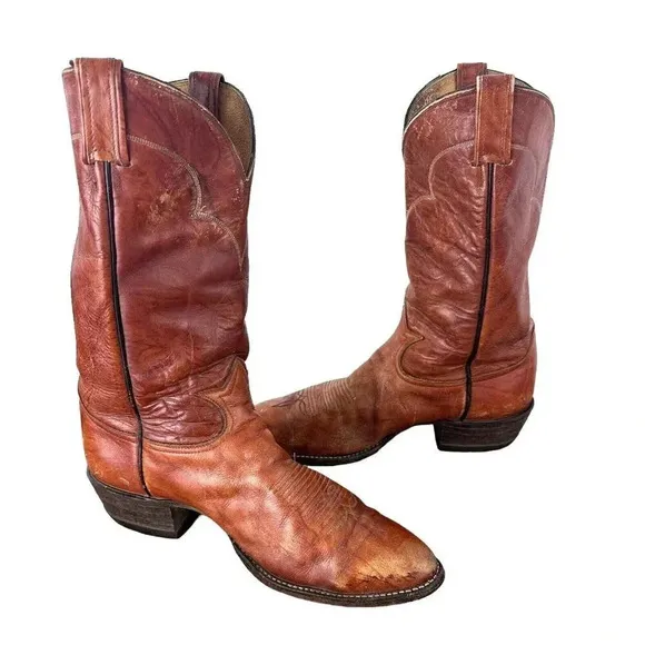 Tony Lama Cowboy Boots Mens Size 11-1/2 B Western Brown Mid Calf Style 5084