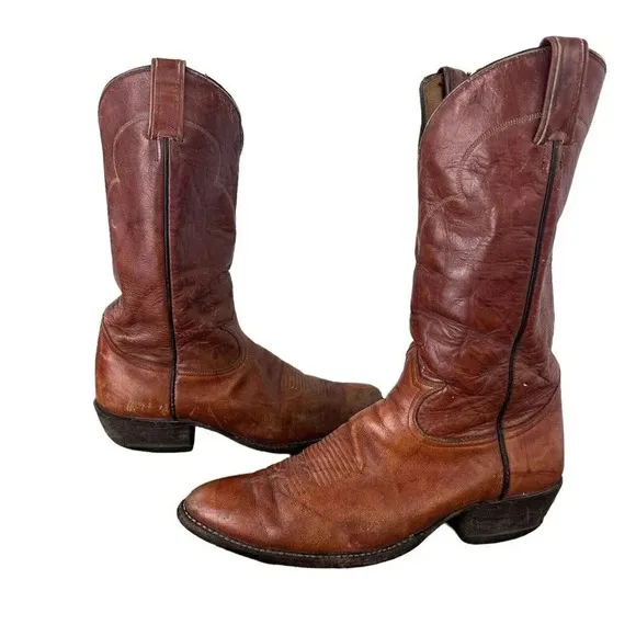 Tony Lama Cowboy Boots Mens Size 11-1/2 B Western Brown Mid Calf Style 5084