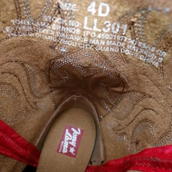 Tony Lama Embossed Leather Wingtip Big Kid Cowboy Boot, Fancy Snip Toe NIB