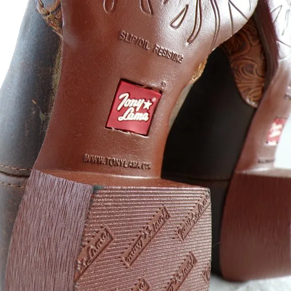 Tony Lama Embossed Leather Wingtip Big Kid Cowboy Boot, Fancy Snip Toe NIB