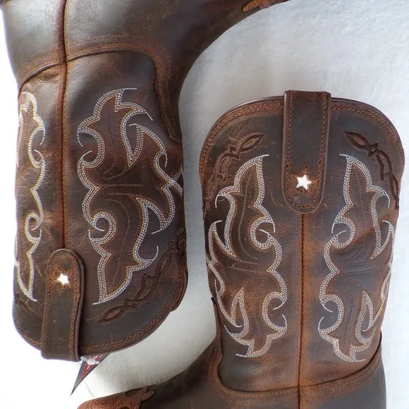 Tony Lama Embossed Leather Wingtip Big Kid Cowboy Boot, Fancy Snip Toe NIB