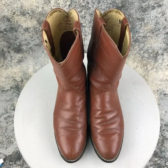 Tony Lama Men's Size 9D Brown VTG All Leather Block Heel Cowboy Western Boot