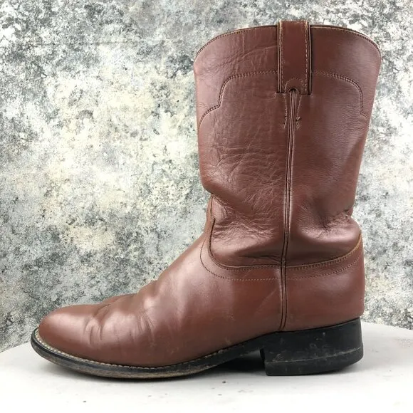 Tony Lama Men's Size 9D Brown VTG All Leather Block Heel Cowboy Western Boot