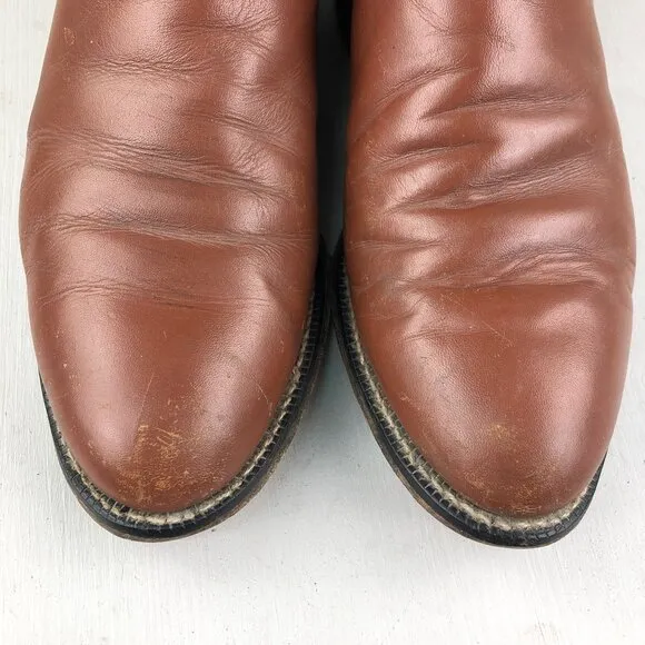 Tony Lama Men's Size 9D Brown VTG All Leather Block Heel Cowboy Western Boot
