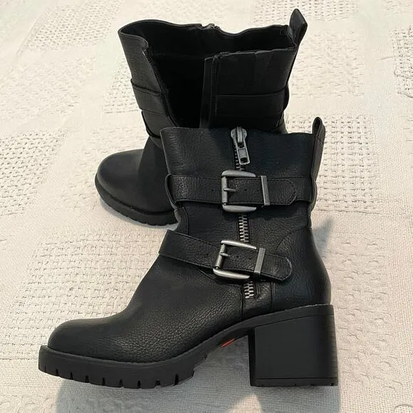 Torrid 7W pebbled faux moto chunky ankle boots 1947