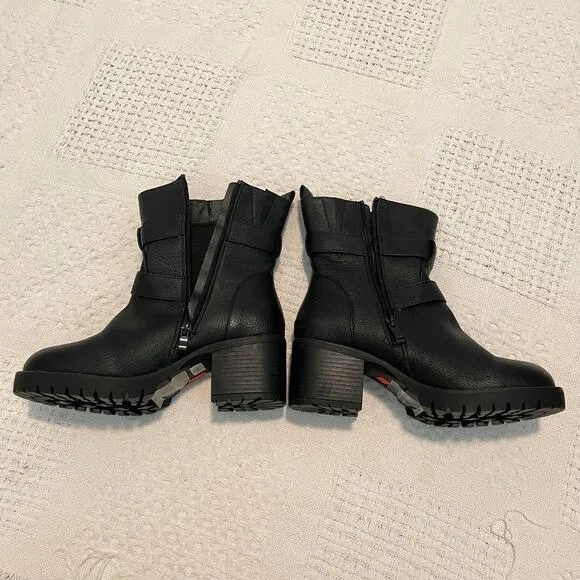 Torrid 7W pebbled faux moto chunky ankle boots 1947