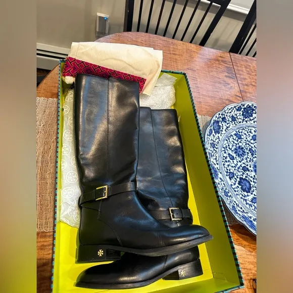 Tory Burch Brooke 25mm Knee boot perfect Black women's Calf leather US 9M.