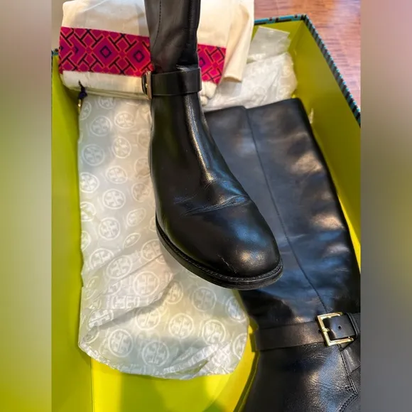 Tory Burch Brooke 25mm Knee boot perfect Black women's Calf leather US 9M.