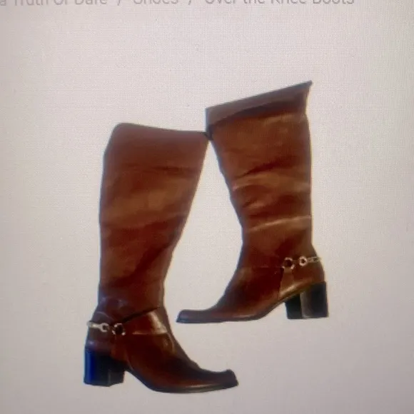 TRUTH OR DARE BY MADONNA SHOES, ERMINIDE OVER THE KNEE TAN LEATHER 8M