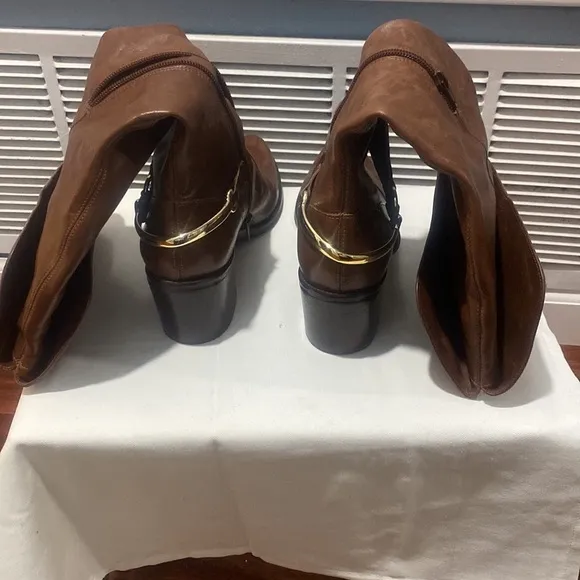 TRUTH OR DARE BY MADONNA SHOES, ERMINIDE OVER THE KNEE TAN LEATHER 8M