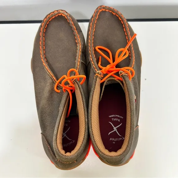 Twisted X Brown and Orange Chukka Boots with Moccasin Stitching