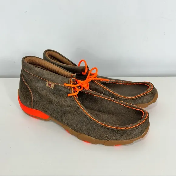 Twisted X Brown and Orange Chukka Boots with Moccasin Stitching