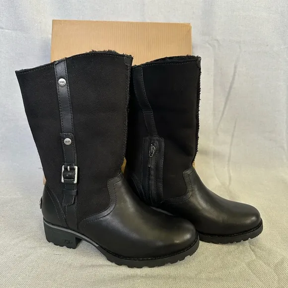 UGG Australia Bellvue 2 Heeled Black Boots New