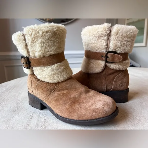UGG Australia‎ Blayre II Suede Shearling Boots in Chestnut Women’s Size 7