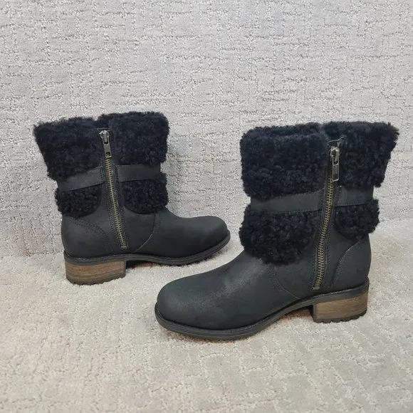 UGG Australia Blayre II Women's Size US 5 Black Leather Ankle Shearling Boots