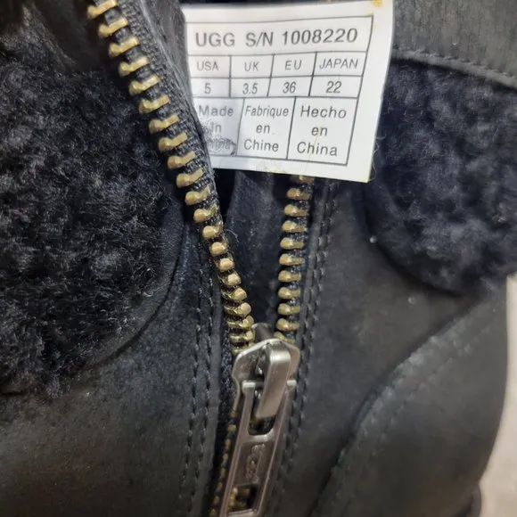 UGG Australia Blayre II Women's Size US 5 Black Leather Ankle Shearling Boots