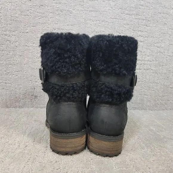UGG Australia Blayre II Women's Size US 5 Black Leather Ankle Shearling Boots