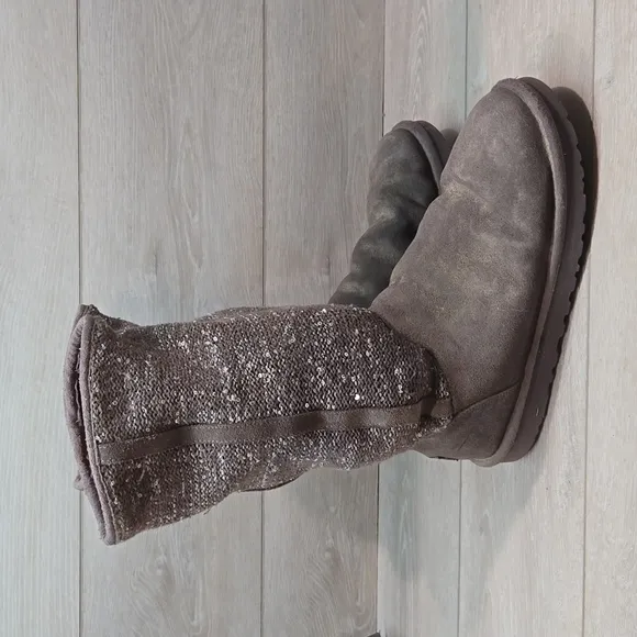 Ugg Australia Women Camaya Sequin knit sweater Leather Boots shoes sz 10