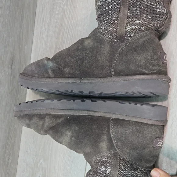 Ugg Australia Women Camaya Sequin knit sweater Leather Boots shoes sz 10