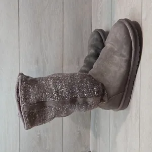 Ugg Australia Women Camaya Sequin knit sweater Leather Boots shoes sz 10