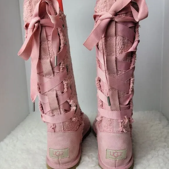 Ugg Australian Heirloom Women's Boots Size 8 Pink Canvas Lace Up Shoes