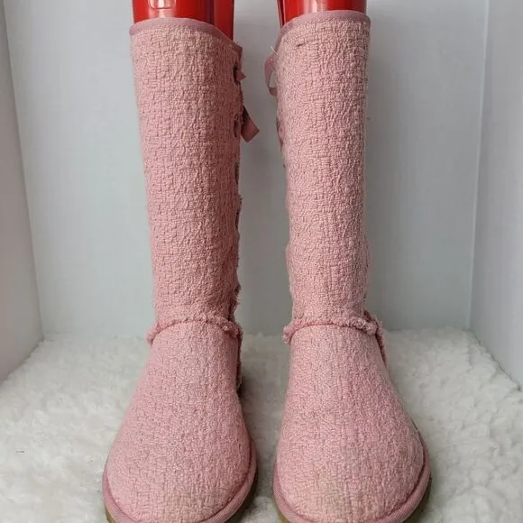 Ugg Australian Heirloom Women's Boots Size 8 Pink Canvas Lace Up Shoes
