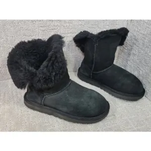 Ugg Bailey Button II 1016226 Women's Size 6 Black Suede Fur Lined Warm Boots